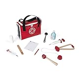 Janod - Doctor's Suitcase for Children - 10 Solid Wood Accessories Included - Prentend Play Toy - For children from the Age of 3, J06513, Red