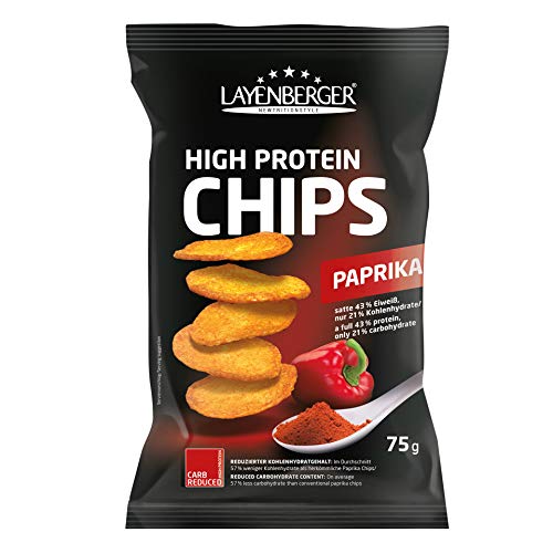 Layenberger High Protein Chips Paprika, satte 43,1 % Eiweiß und nur 21,2 % Kohlenhydrate bei nur 2,3 g Zucker, nicht frittiert, (1 x 75 g)
