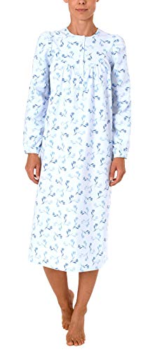 NORMANN-Wäschefabrik Damen Finette Nachthemd fraulich mit Knopfleiste am Hals - auch in Übergrössen - 61885, Größe2:48/50, Farbe:blau