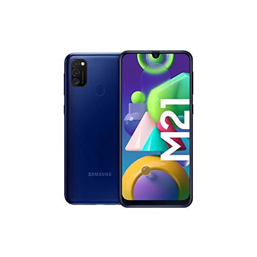 Samsung Galaxy M21 Android Smartphone ohne Vertrag, 3 Kameras, großer 6.000 mAh Akku, 6,4 Zoll Super AMOLED Display, 64 GB/4 GB RAM, Handy in blau, deutsche Version