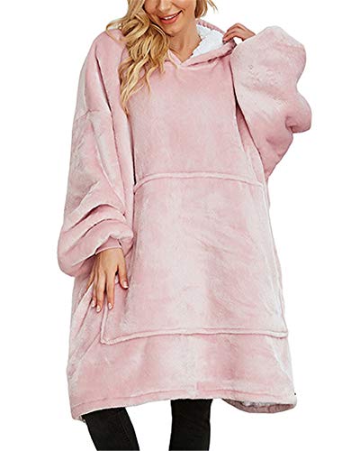 Aujelly Oversized Sweatshirt Blanket Unisex Sherpa Hooded Blanket Portable Cuddly Blanket with Sleeves and Pocket Hellrosa