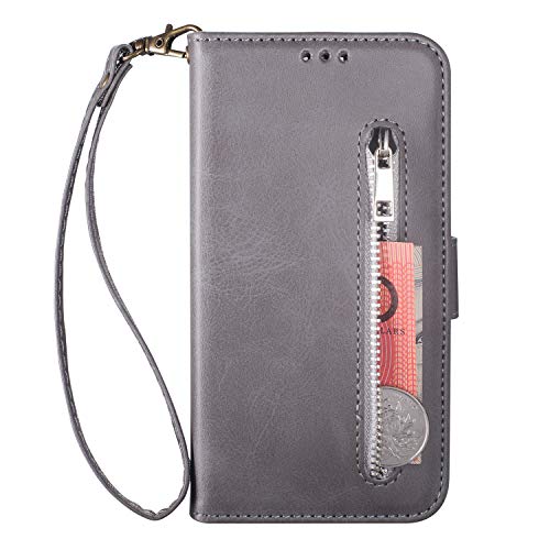 Yobby Reißverschluss Brieftasche Hülle für Samsung Galaxy S7,Vintage PU Leder Handyhülle Flipcase mit Kartenfach und Handschlaufe,Ständer Stoßfeste Schutzhülle für Samsung Galaxy S7-Grau