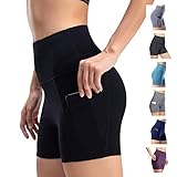 Damen Yoga Shorts Kurze Sporthose Fitness Shorts Cool Atmungsaktiv High Waist Kurze Hose Blickdicht Gym Shorts(Schwarz,M)