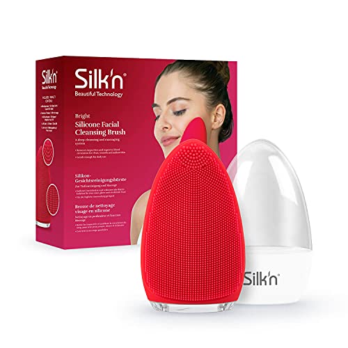 Silk'n Bright - Gesichtsreinigungsbürste aus Silikon, hygienische Tiefenreinigung, sanftes Peeling und Massage, wasserfest, wiederaufladbar - Rot