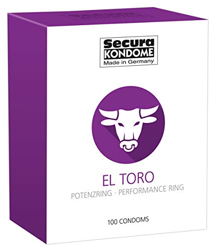 Secura El Toro 100er Kondome - 100 Präservative zur Verhütung ohne Hormone für Männer, integrierter Potenzring, längere Erektion