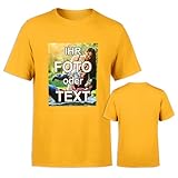 T-Shirt vollfarbig EINSEITIG Bedruckt mit eigenem Foto Text Logo Name selbst gestalten * ringgesponnene Baumwolle * digitaler Direktdruck, Farbe:Gelb, Größe:XS
