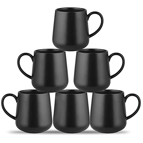 Ronnior 6 Stück Kaffeetassen Set Modern, Kaffeebecher Porzellan Groß, Kaffeetasse Groß 550ml mit Großem Henkel für Kaffee, Tee, Kaffee Tassen Set 6er, Keramik Tasse, Reaktive Glasur Finish (Schwarz)