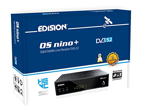 EDISION OS NINO+ Full HD Linux E2 Sat Receiver H.265/HEVC (1x DVB-S2, 2X USB, HDMI, LAN, Linux, Kartenleser, 1080p) [Vorprogrammiert für Astra], 01-08-0016