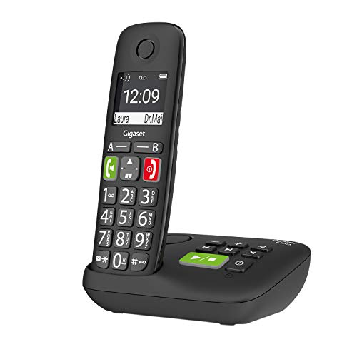 Gigaset E290A - Schnurloses Senioren-Telefon mit Anrufbeantworter und großen Tasten - großes Display, Zielwahltasten für wichtige Nummern, Verstärker-Funktion für extra lautes Hören, schwarz.