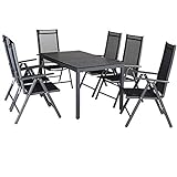 Casaria® Gartenmöbel Set 6 Stühle mit WPC Tisch 140x80cm Aluminium Sicherheitsglas Wetterfest Klappbar Modern Terrasse Balkon Möbel Sitzgruppe Garnitur Bern