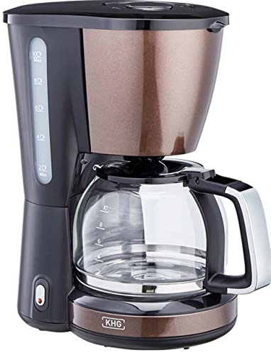KHG Kaffeeautomat KA-123(MMS) aus Kunststoff in mocca/schwarz, Kapazität für 10 Tassen, mit Glaskanne 1,25 Liter, Warmhaltefunktion, Abschaltautomatik, Wasserstandsanzeige, Tropfstopp