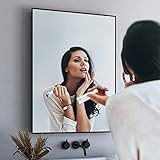 Badspiegel 80x60cm Spiegel Badezimmerspiegel Vertikal/Horizontal Dekorative Wandspiegel für Badezimmer, Wohnzimmer, Gäste WC Schwarz