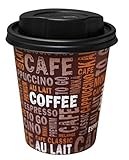 Gastro-Bedarf-Gutheil Kaffeebecher Pappe 300ml / 12oz Pappbecher Einwegbecher EINWEG Coffee to go 0,3 L Top Becher mit schwarzen Deckel (100, 300ml)