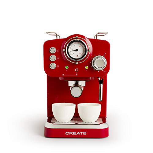 CREATE / THERA RETRO / Express-Kaffeemaschine / Espresso, Latte & Cappuccino / Rot / gemahlenen Kaffee & ESE-Einzeldosen / 15Bar / 1100W Leistung