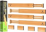 ANTOWIN Schubladentrenner Verstellbar Bambus (43-56 cm), Schubladen organizer, gefedert, Küche, Kommode, Badezimmer, Schlafzimmer, Babyschublade, Schreibtisch Ordnungssystem