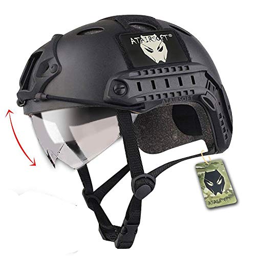 ATAIRSOFT SWAT Kampf PJ Typ Armee Militär Paintball Taktisch Schnelle Helm mit Brille zum Klettern Radfahren Schießen (Schwarz)