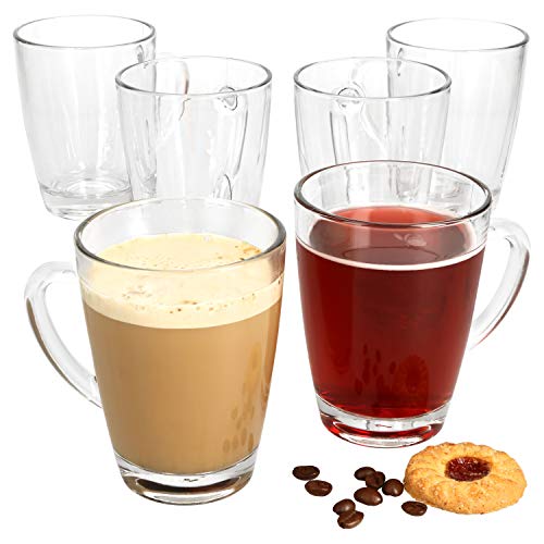 MamboCat Van Well Nordic Glas-Kaffeetassen 6er Set I Hochwertige Glas-Tassen für Kaffee Cappuccino Tee Kakao uvm I Teegläser mit Henkel 200ml I Tea & Coffee Mug Set - Kaffeebecher Set 6 Stück