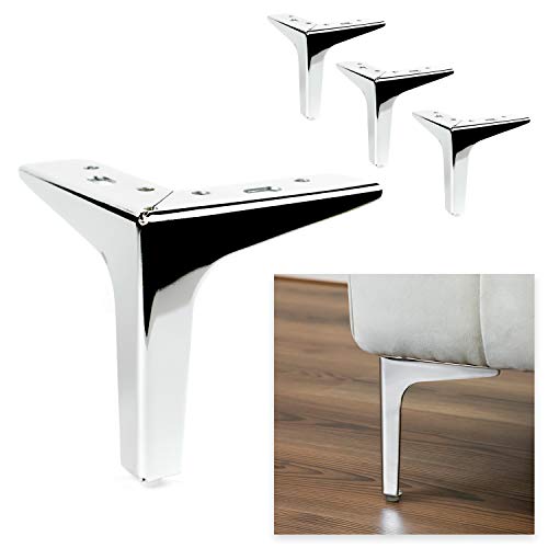 P17 | Modell Siena | Set 4 Füße + 16 Schrauben | glänzendes Chrom | Höhe 15 cm | Beine für Sofas, Möbel, Schränke, Sessel | Metallfüße für Modernes und elegantes Design |