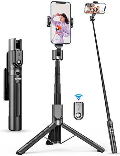 Tupwoon Wiederaufladbarer Selfie Stick, Verstärktes Stabiles Selfie Stick Stativ, Tragbar 1,1 m Aluminiumlegierung Teleskopstange kompatibel mit iPhone Samsung