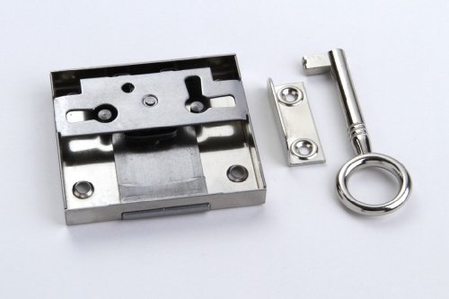 1 Schrankschloss Möbelschloss Aufschraubschloss Metall vernickelt 35mm mit Schlüssel