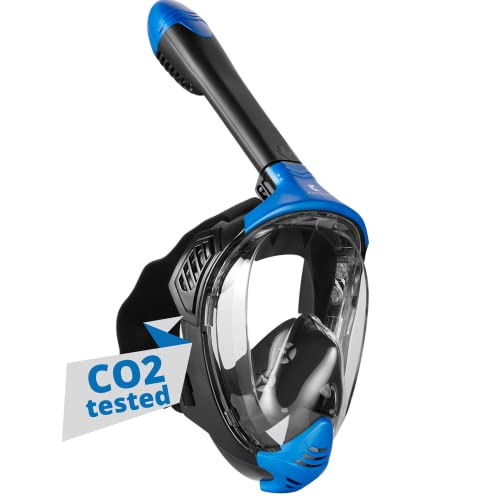 Khroom® geprüfte CO2 sichere Schnorchelmaske Vollmaske Modell 2021 Seaview BC | bekannt aus YouTube | Tauchmaske für Erwachsene und Kinder | Vollgesichtsmaske zum Schnorcheln (Matt Blau, L/XL)