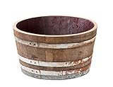 Temesso Holzfass, Weinfass halbiert aus Eichenholz in rustikaler Optik als Pflanzkübel oder Miniteich
