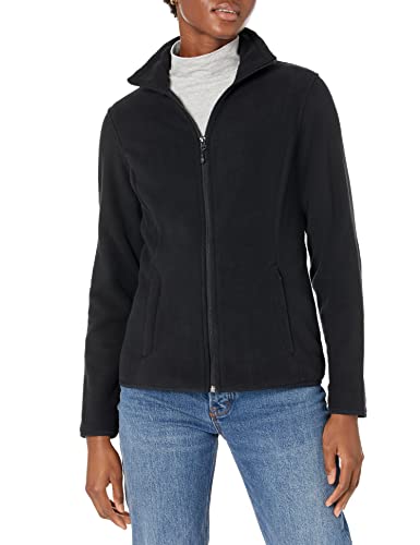 Amazon Essentials Damen Langärmelige Jacke aus Weichem Polarfleece mit durchgängigem Reißverschluss, Klassischer Schnitt, Schwarz, L