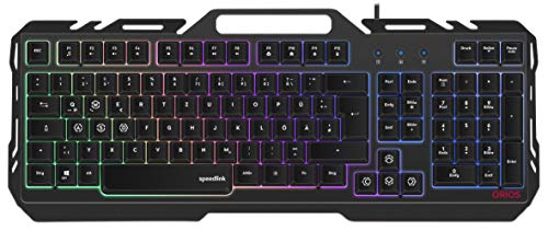 Speedlink ORIOS - Gaming-Tastatur mit RGB-Beleuchtung - 5 Beleuchtungsmodi - praktische Smartphone-Halterung, schwarz