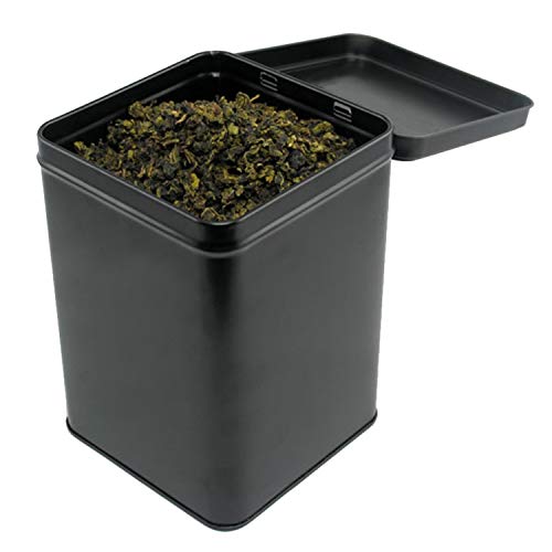 Dosenritter | 2 x eckige Teedose/Vorratsdose, schwarz, aromadicht aus Metall mit Klappdeckel für je 400g Tee | 15,3 x 10,6 x 10,6 cm (H,B,T) | auch ideal als Mehl-, Reis- oder Keksdose