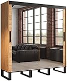 Kryspol Schwebetürenschrank LOFT T3 Kleiderschrank mit Metallbeinen und Einlegeboden Schlafzimmer- Wohnzimmerschrank Schiebetüren im Industrie-Stil (200)