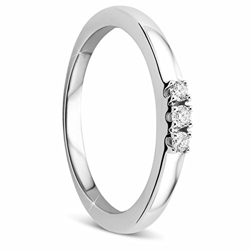 Orovi Damen-Ring Memoire Hochzeitsring Weißgold 9 Karat (375) 3 Brillianten 0.09 carat Verlobungsring Diamantring