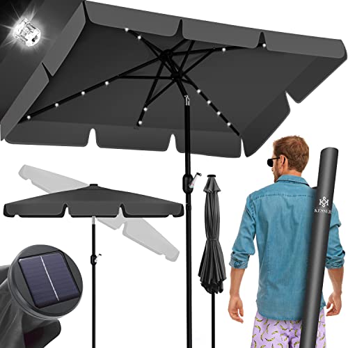 KESSER® Sonnenschirm mit LED Solar Schirm für Balkon Garten & Terrasse Rechteckig 205 × 125cm Anthrazit