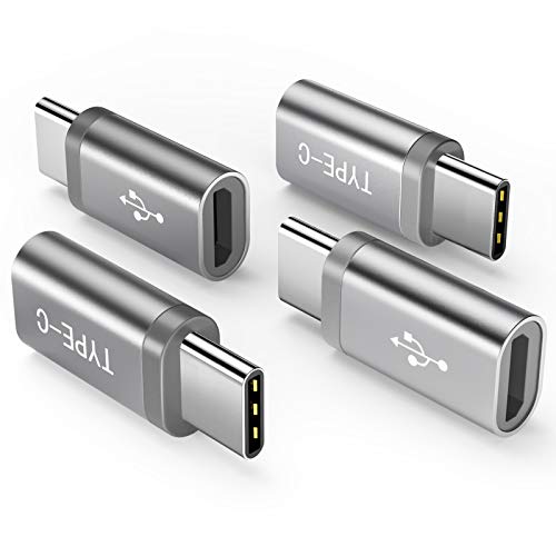 USB C Adapter auf Micro USB [ 4 Stücke ] Snowkids USB Typ C adapter Konverter 56K Widerstand für Samsung S9 S8 plus Note 9 8 A5 A3 2017,LG g5 g6, Xperia XZ,Huawei P9/P10 (GRAU / SILBER)