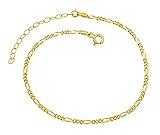 Kauf-mich-weg Damen Fußkettchen Figarokette 925 Sterling Silber vergoldet 2,3mm breit 20-25 cm lang Fußkette Armkette Anklet Gold nickelfrei