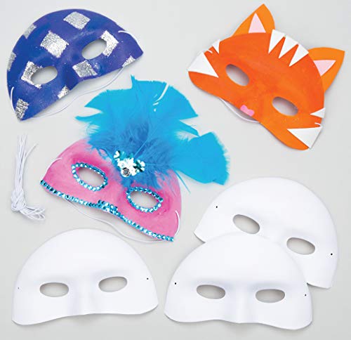 Baker Ross EV1246 Ross Masken aus Plastik zum Basteln und Bemalen - Karnevalsmasken - für Kinder ideal zum Kindergeburtstag und Karneval - 8 Stück