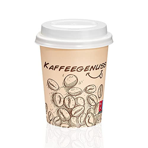 200x Kaffeebecher 200 bis 300ml Coffee to go Pappbecher Becher Kaffee Becher paper cups 0,2 to 0,3l (Hellbraun-Kaffeebohnen 200 ml mit Deckel)