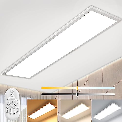 Dimmbar LED Panel Deckenleuchte 120x30 cm mit Fernbedienung, 40W Super Deckenpanel Lampe mit Direkt Stark Leuchtkraft Licht, Warm Natur Kalt Weiß Dec