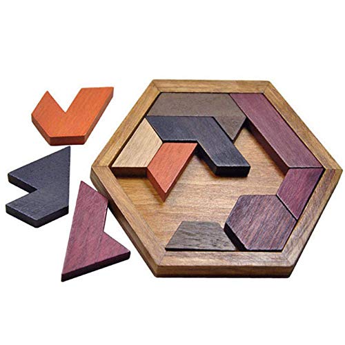 Holz Tangram Jigsaw Brain Teasers Spielzeug für Kinder Erwachsene 11 Stücke Holz Sechskant Puzzle Holz Puzzles Holz Geometrische Lehnen Lehnen Spielzeug JXNB