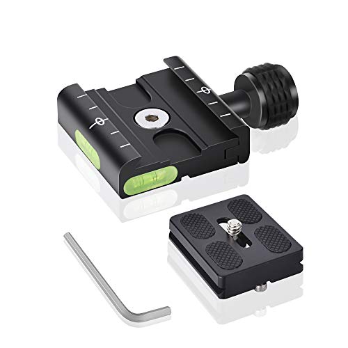 UTEBIT 50 mm Schnellwechselplatte Klemme kompatibel mit Arca Swiss, Stativ Kamera Quick Release Platte mit Wechselplatte 1/4' 3/8' Schraube Adapter Wasserwaage Universal-Schnellwechselsitz