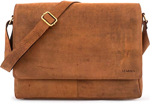 LEABAGS Oxford Umhängetasche Laptoptasche 15 Zoll aus Leder im Vintage Look, Braun As Vintage