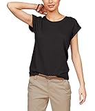 TrendiMax Damen T-Shirt Einfarbig Rundhals Kurzarm Sommer Shirt Locker Oberteile Basic Tops, Schwarz, L