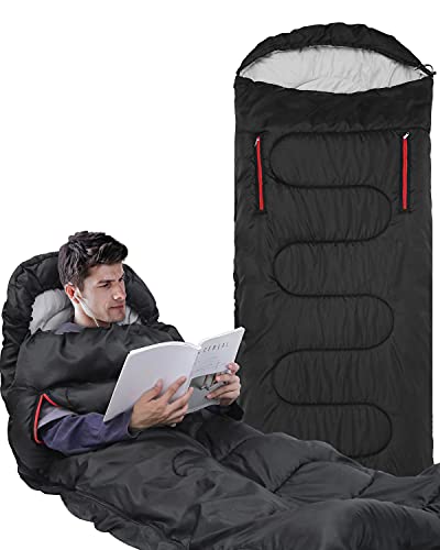 Schlafsack, Sportneer Anziehbarer Deckenschlafsäcke 220 x 84 cm tragbarer 4-Jahreszeiten mit Reißverschluss für Arme und Füße, für Kinder und Erwachsene Camping Wandern Reisen (Schwarz)
