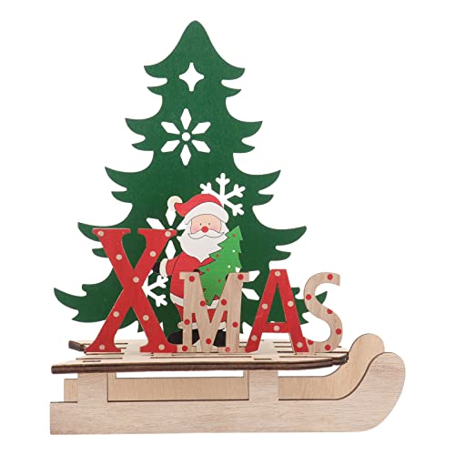 BESPORTBLE Weihnachten Holz Schriftzug Weihnachtsmann Figur Xmas Deko Aufsteller Objekt Mini Weihnachtsbaum Schlitten Weihnachten Tischdekoration Dekofigur Weihnachtsschmuck