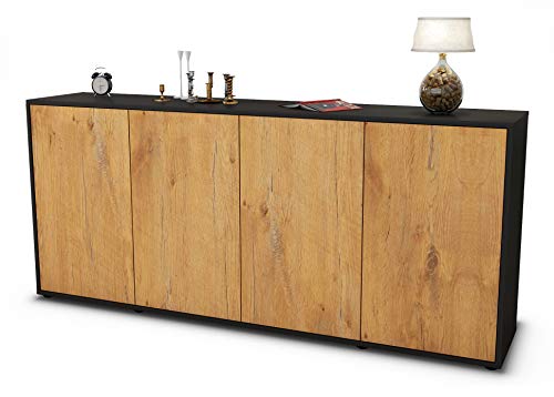 Stil.Zeit Sideboard Elana - Korpus anthrazit matt - Front Holz-Design Eiche (180x79x35cm) Push-to-Open Technik