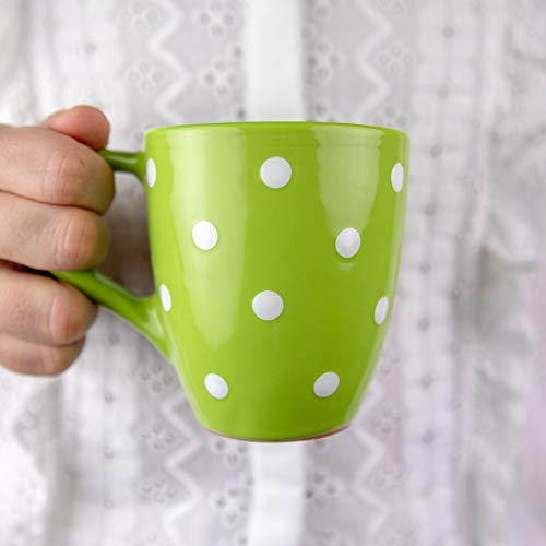 City to Cottage® - Keramik Kaffeebecher 300 ml | Grün und Weiß | Polka Dots | Handgemacht | Keramik Geschirr | Kaffee Tee Becher