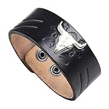 Bracelet Cuir Lederarmband – Armband aus Leder mit Stierkopf – Größe verstellbar und angenehm zu tragen. - Schwarz