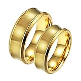 Hoisy Verlobungsringe Paar, Goldene Ringe Damen Gebürsteter Goldring 8MM Größe Frauen 60 (19.1) und Männer 65 (20.7)