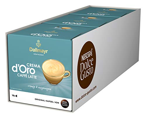 NESCAFÉ Dolce Gusto Dallmayr Crema d'Oro Caffè Latte (48 Kaffeekapseln, 48 Getränke, cremig & ausgewogen) 3er Pack (3 x 16 Kapseln)