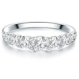 Trilani Damen-Ring Verlobungsring Sterling Silber mit Zirkonia weiß in Brilliant-Schliff - Memoire-Ring mit Stein Trauring für Hochzeit