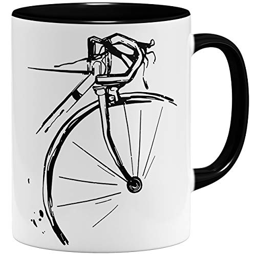 OM3® Retro Bike Rad Fahrrad Tasse | Keramik Becher | 11oz 325ml | Fun Bicycle Fahrradfahrer | Schwarz